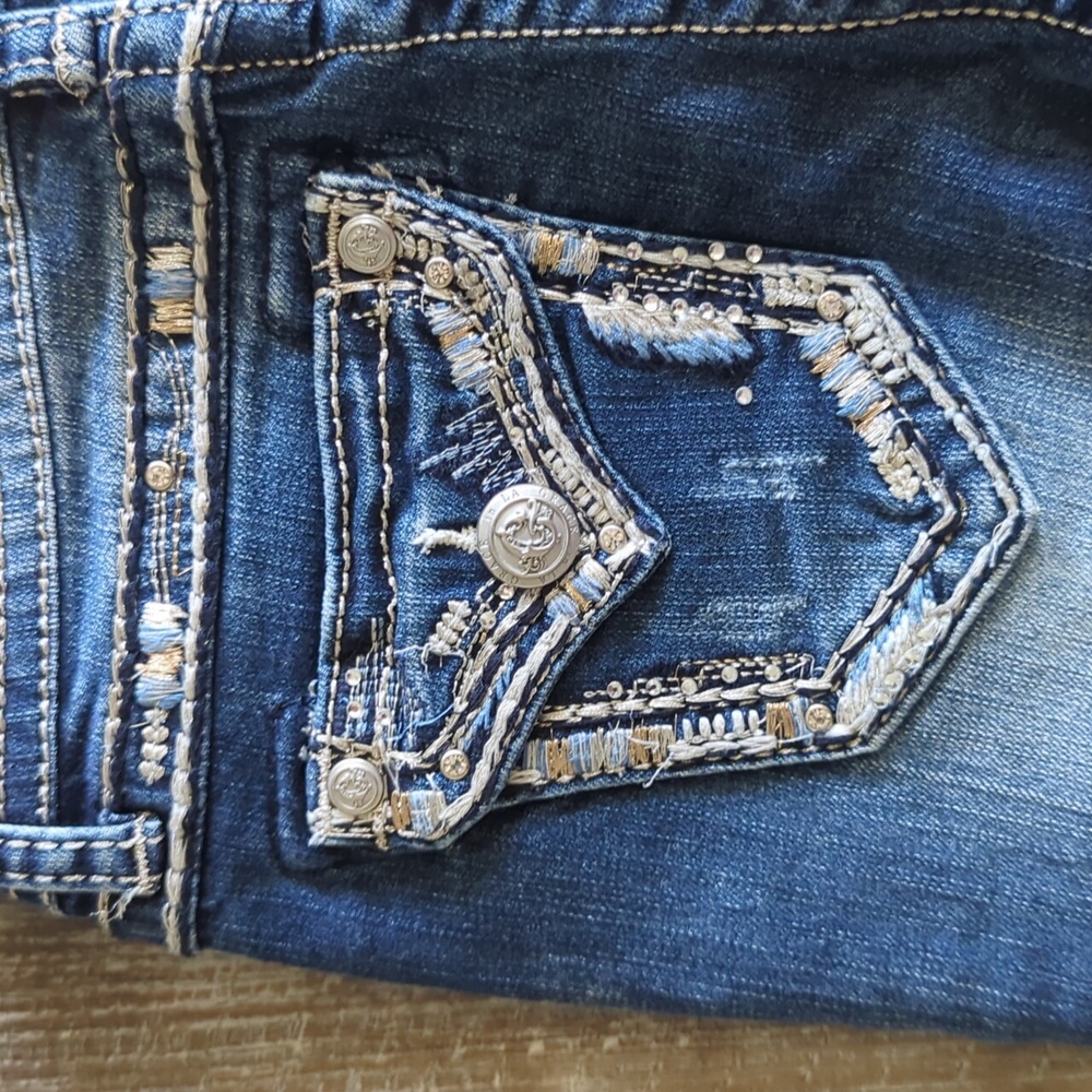 GRACE in LA girls bootcut jeans blingy embroidered faux flap back pockets sz 8 - Picture 5 of 14